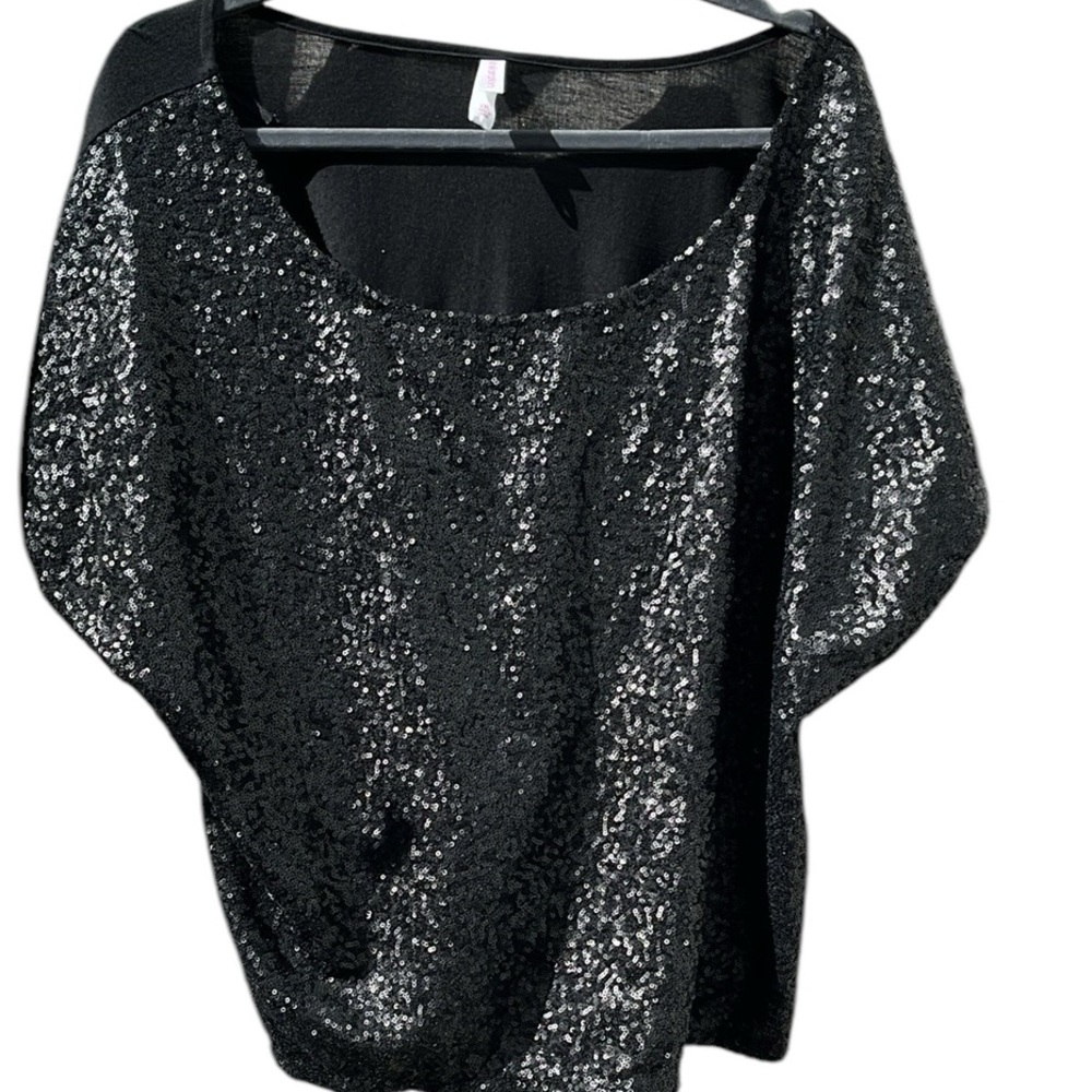 Xhilaration XXL Black Sequin Dolman Sleeve Blouse